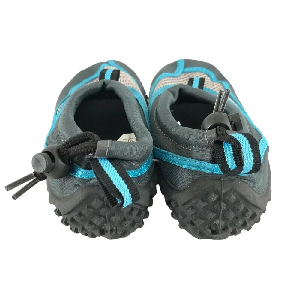 Fresko Boys Water Shoes Slip On Drawstring Mesh Gray Blue Size 13
